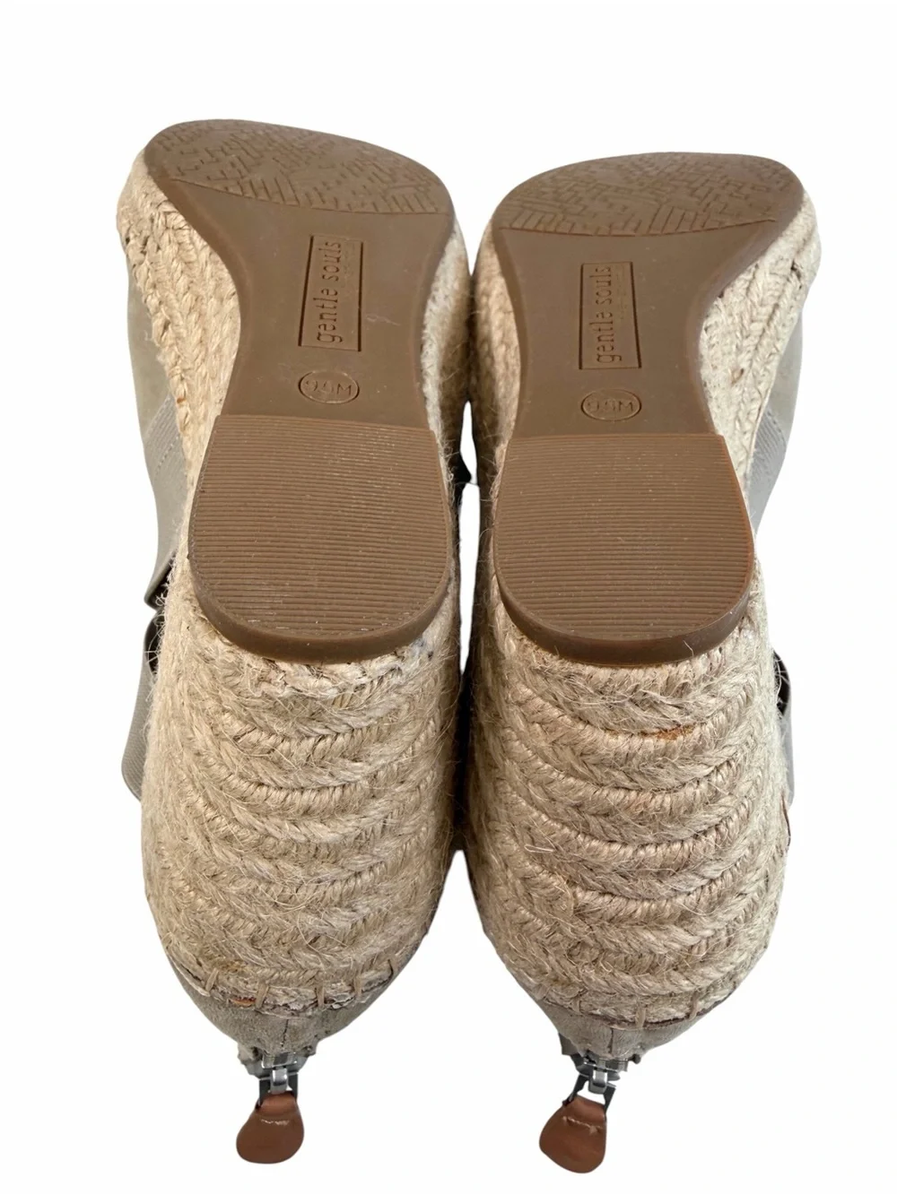 Gentle Souls Colleen Cross Elastic Espadrille Wedge Sandals Suede Taupe 9.5